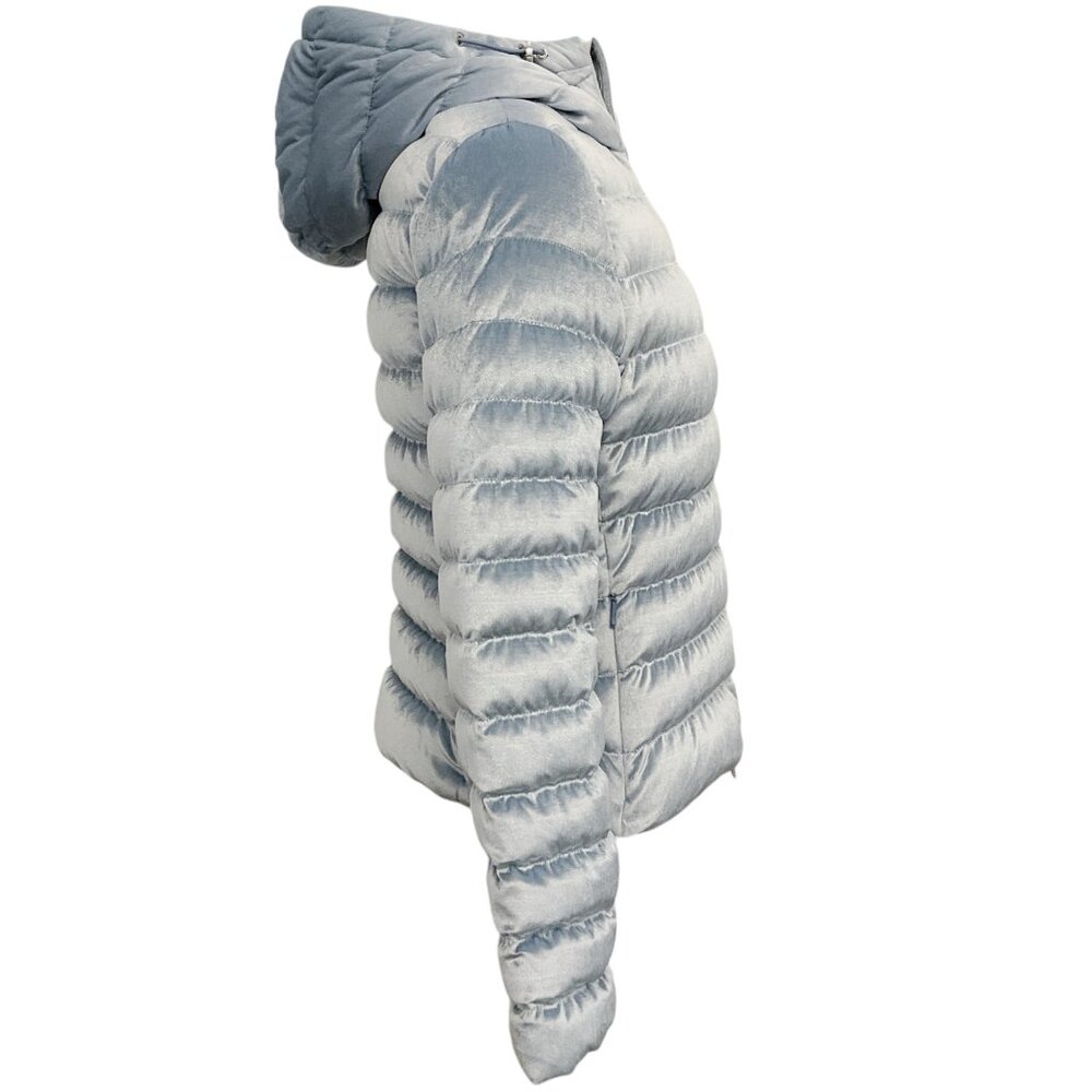 Moncler Light Blue Velour Hooded Puffer Jacket - Picture 2 of 4